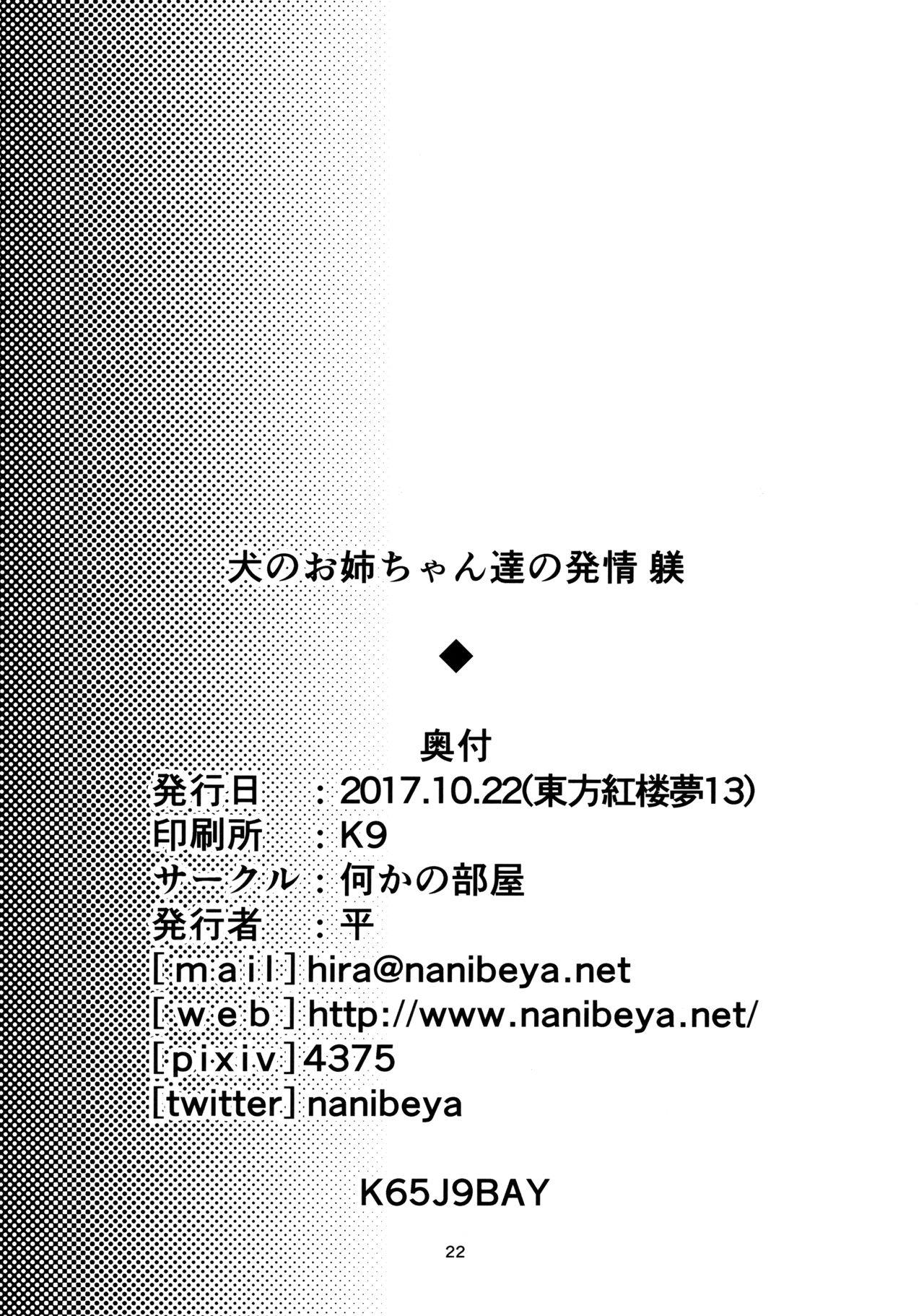 (Kouroumu 13) [Nanika no Heya (Hira)] Inu no Onee-chan-tachi no Hatsujou "Shitsuke" (Touhou Project) 20