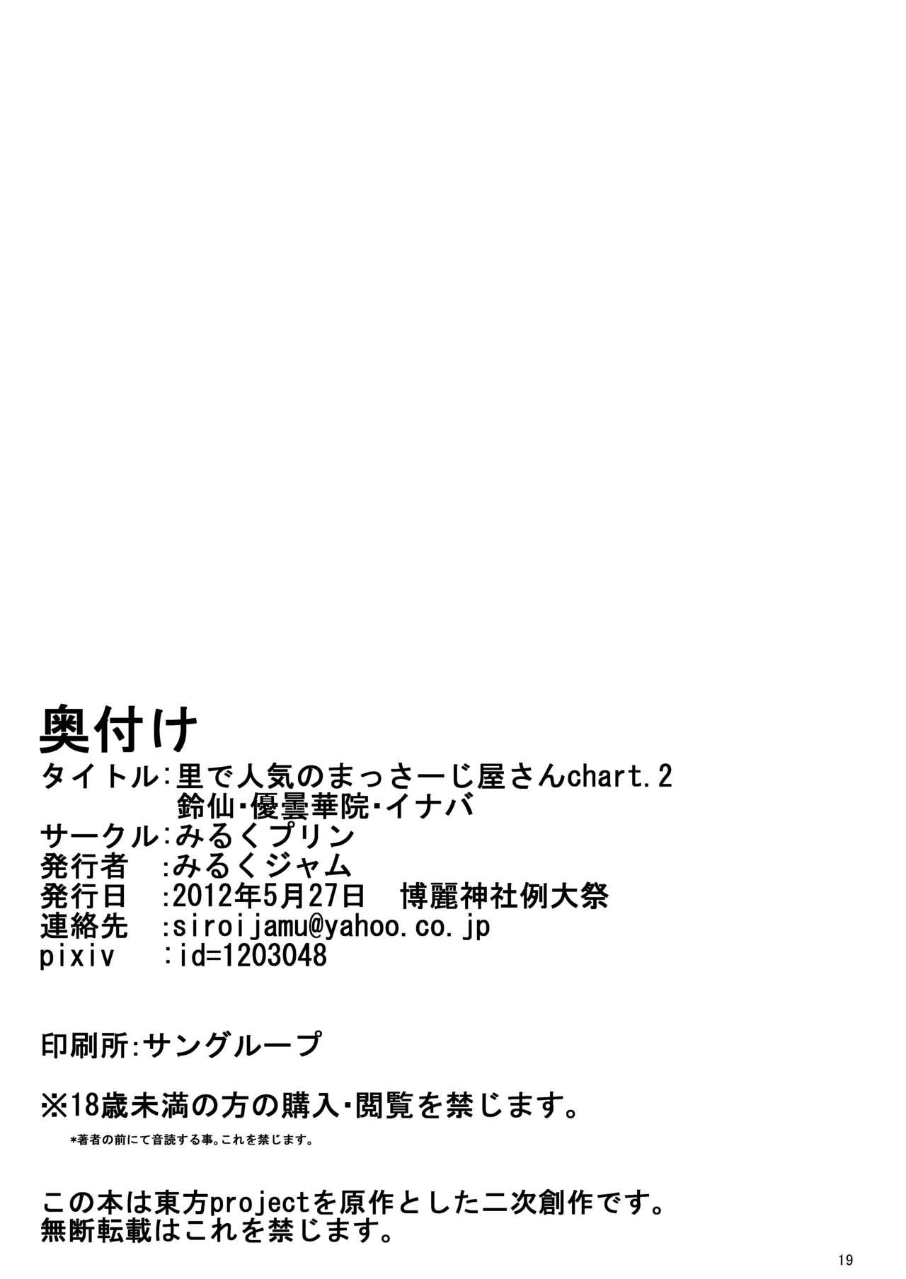 [Milk pudding (Milk Jam)] Sato de Ninki no Massage-ya-san chart. 2 Reisen Udongein Inaba (Touhou Project) [Digital] 19